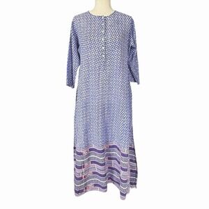 Roberta Roller Rabbit Dress Sz Small Global Artisan Blue White Boho Chic Coastal